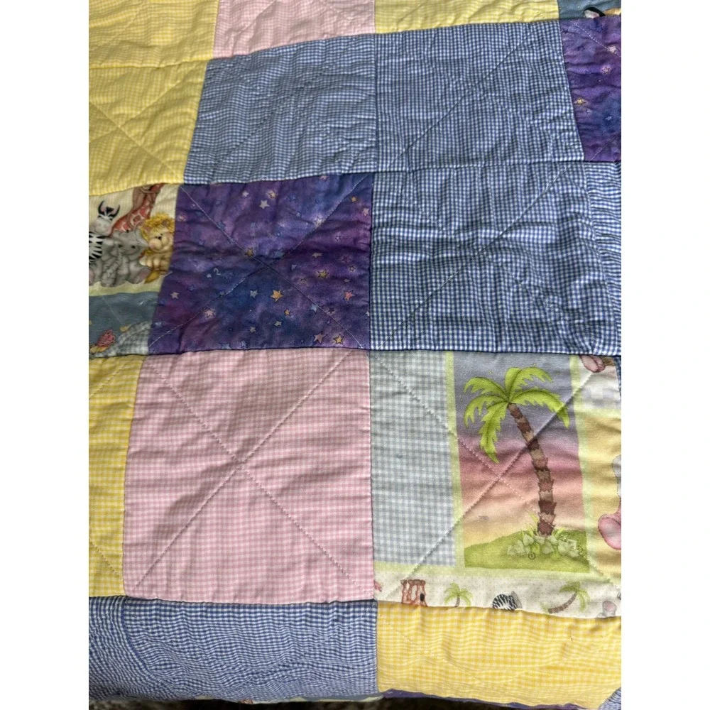 Handmade Patchwork Rag Quilt Kids One Size Multi Color Excellent Animal Print
